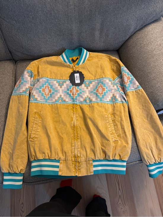 Sterling Kreek Jackets & Blazers - Adult Yellow Aztec-Trim Bomber Jacket